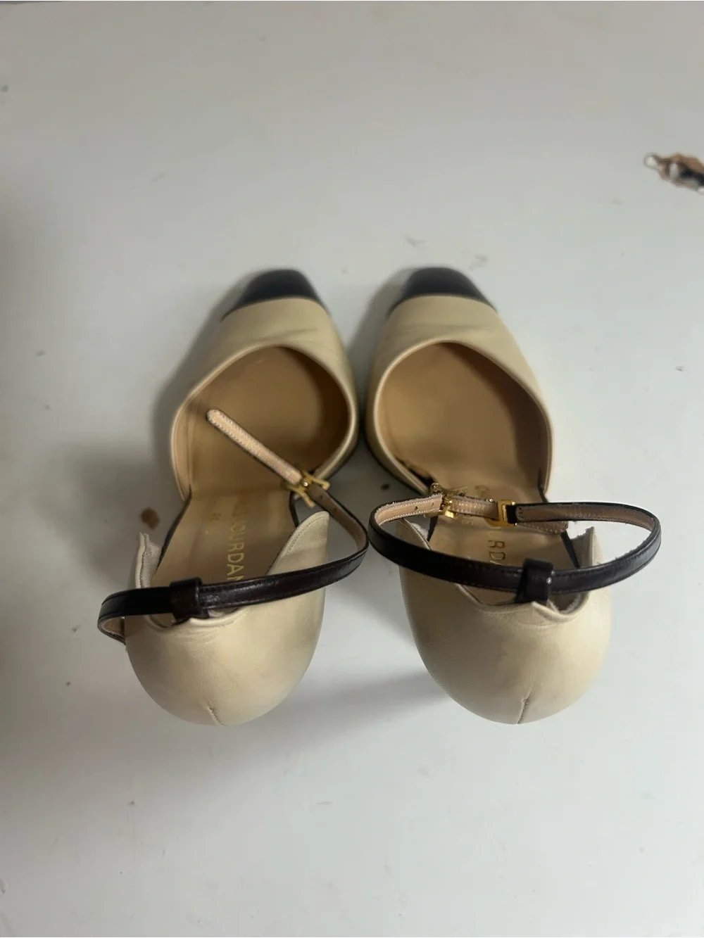 Charles Jourdan  Vintage Beige and Black Two-Tone D'Orsay Heels 6.5 Elegant
